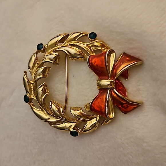 VTG AAI Christmas Wreath Bow Holiday Brooch Pin - Picture 2 of 5